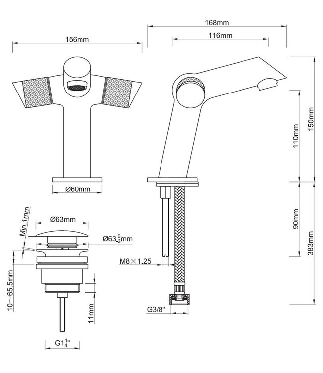 Wiesbaden Wiesbaden Concorde 2-knops Wastafelkraan Chroom met Waste - 29.4220