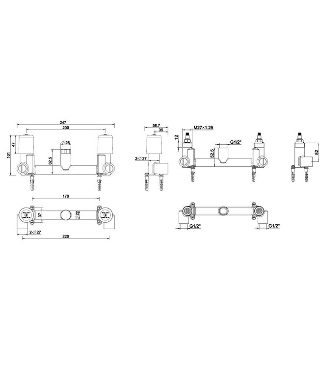 Wiesbaden Inbouwdeel Voor 2-knops wastafelmengkraan Caral - Rombo - Cross