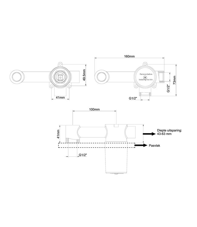 Wiesbaden Wiesbaden inbouwdeel wastafelkraan Caral met coldstart eenhendel
