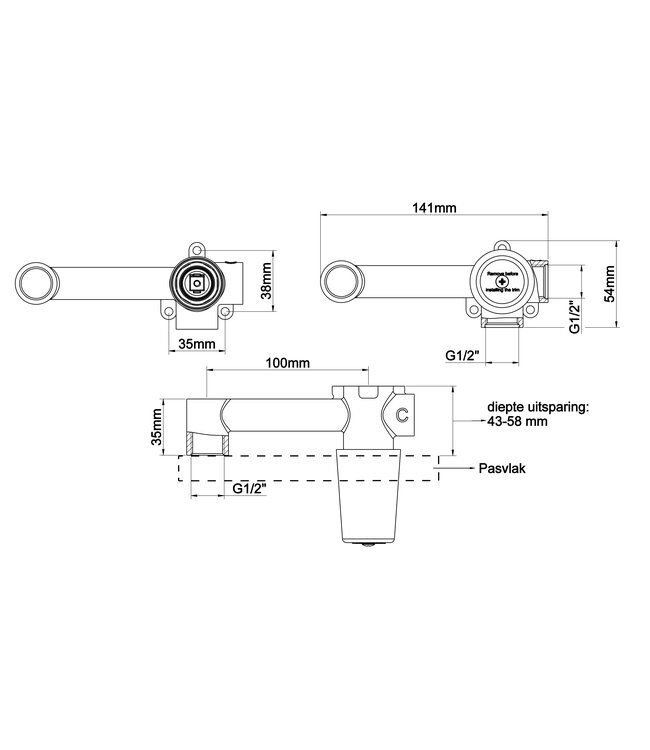 Wiesbaden Wiesbaden Slim Twenty wastafelkraan inbouwdeel eenhendel