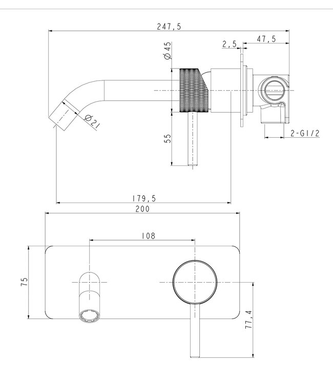 Wiesbaden Inbouw wastafelkraan Ribbd Chroom eenhendel - 29.5330