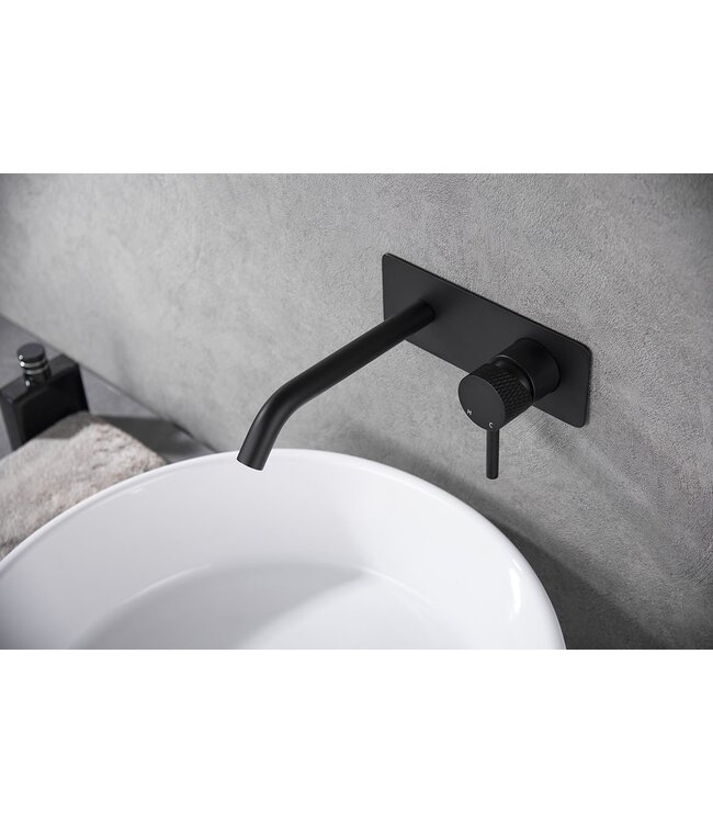 Wiesbaden Wiesbaden Inbouw wastafelkraan Ribbd Mat Zwart eenhendel - 29.5332