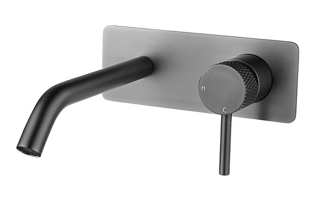 Wiesbaden Inbouw wastafelkraan Ribbd Gunmetal met coldstart eenhendel - 29.5333