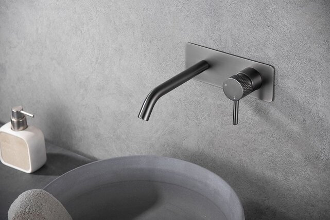 Wiesbaden Inbouw wastafelkraan Ribbd Gunmetal met coldstart eenhendel - 29.5333