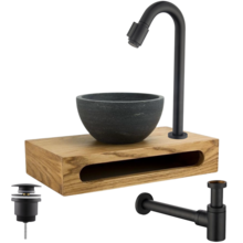 Parro Mini Toilet Fonteinset Victoria Zwart met Handdoekhouder hardsteen waskom 40x22x8cm