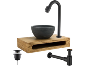 Parro Mini Toilet Fonteinset Victoria Zwart met Handdoekhouder hardsteen waskom 40x22x8cm