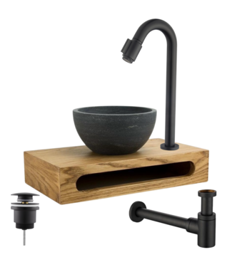 SANI-SUPPLY Parro Mini Toilet Fonteinset Victoria Zwart met Handdoekhouder hardsteen waskom 40x22x8cm