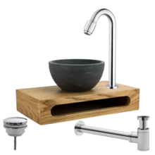 Parro Mini Toilet Fonteinset Victoria Chroom met Handdoekhouder hardsteen waskom 40x22x8cm