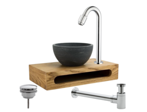 Parro Mini Toilet Fonteinset Victoria Chroom met Handdoekhouder hardsteen waskom 40x22x8cm