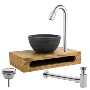 Parro Mini Toilet Fonteinset Victoria Chroom met Handdoekhouder hardsteen waskom 40x22x8cm