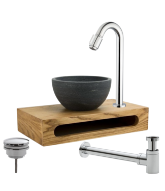 SANI-SUPPLY Parro Mini Toilet Fonteinset Victoria Chroom met Handdoekhouder hardsteen waskom 40x22x8cm