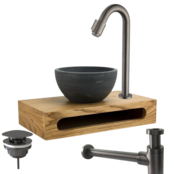 Parro Mini Toilet Fonteinset Victoria Gunmetal met Handdoekhouder hardsteen waskom 40x22x8cm