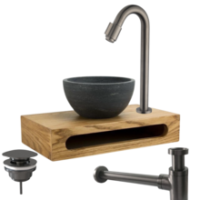 Parro Mini Toilet Fonteinset Victoria Gunmetal met Handdoekhouder hardsteen waskom 40x22x8cm