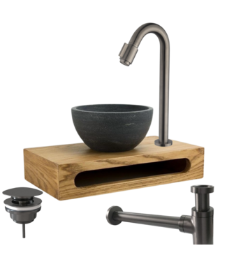 SANI-SUPPLY Parro Mini Toilet Fonteinset Victoria Gunmetal met Handdoekhouder hardsteen waskom 40x22x8cm