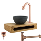 Parro Mini Toilet Fonteinset Victoria Geborsteld Koper met Handdoekhouder hardsteen waskom 40x22x8cm