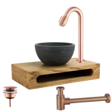 Parro Mini Toilet Fonteinset Victoria Geborsteld Koper met Handdoekhouder hardsteen waskom 40x22x8cm