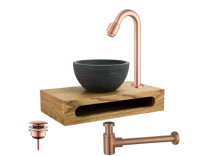 Parro Mini Toilet Fonteinset Victoria Geborsteld Koper met Handdoekhouder hardsteen waskom 40x22x8cm