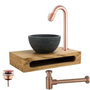 Parro Mini Toilet Fonteinset Victoria Geborsteld Koper met Handdoekhouder hardsteen waskom 40x22x8cm