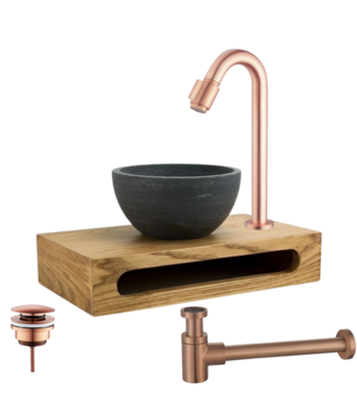 SANI-SUPPLY Parro Mini Toilet Fonteinset Victoria Geborsteld Koper met Handdoekhouder hardsteen waskom 40x22x8cm