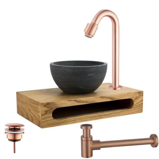 Parro Mini Toilet Fonteinset Victoria Geborsteld Koper met Handdoekhouder hardsteen waskom 40x22x8cm