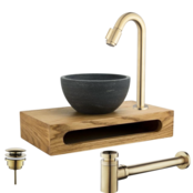 Parro Mini Toilet Fonteinset Victoria Geborsteld Goud met Handdoekhouder hardsteen waskom 40x22x8cm Parro Mini Toilet Fonteinset Victoria Geborsteld Goud met Handdoekhouder hardsteen waskom 40x22x8cm