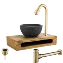 Parro Mini Toilet Fonteinset Victoria Geborsteld Goud met Handdoekhouder hardsteen waskom 40x22x8cm