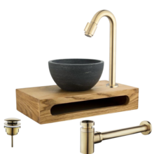 Parro Mini Toilet Fonteinset Victoria Geborsteld Goud met Handdoekhouder hardsteen waskom 40x22x8cm