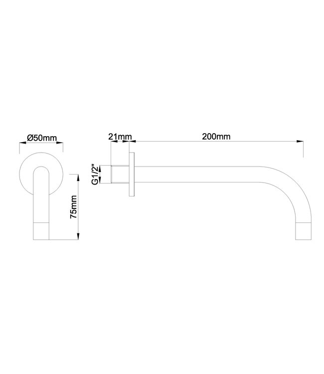 Wiesbaden Slim 18mm Uitloop Mat Zwart 20cm 1/2" Rond - 29.2030