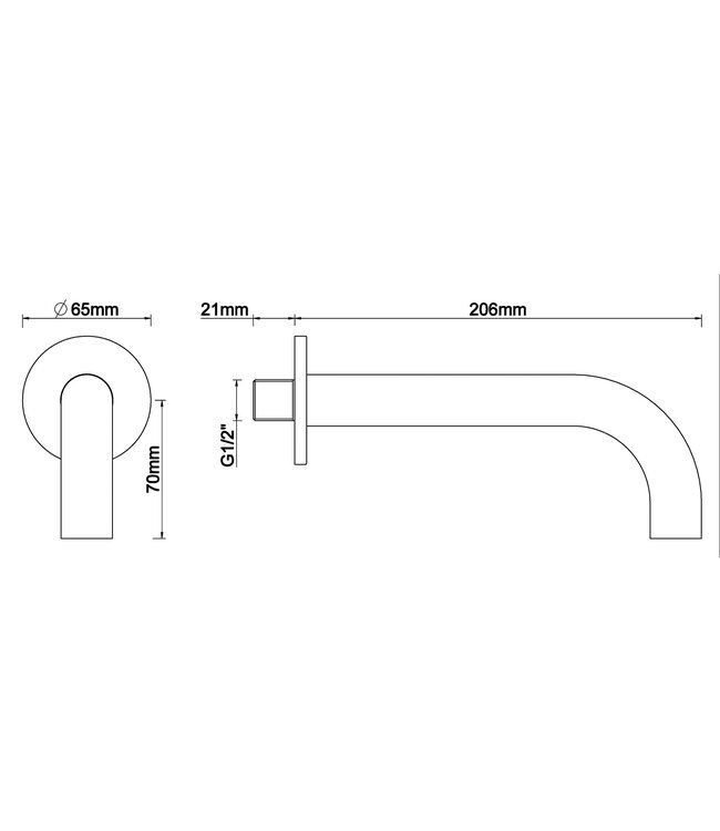Wiesbaden Caral Inbouw Uitloop Gunmetal 20cm Rond 1/2" - 29.7984