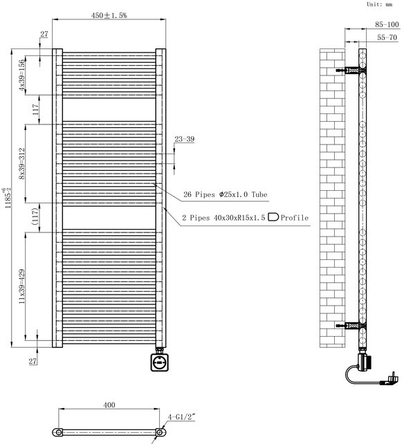 Wiesbaden Elara elektrische radiator Smart WiFi 118x45cm Mat Zwart 700 Watt Wiesbaden Elara elektrische radiator Smart WiFi 118x45cm Mat Zwart 700 Watt