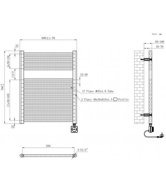 Elara elektrische radiator Smart WiFi 77x60cm Mat Zwart 400 Watt
