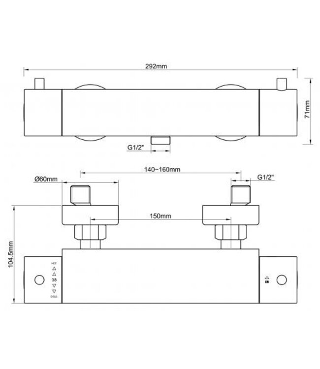 Wiesbaden Douchekraan Caral Geborsteld Koper Cool Touch - 29.6930 - Thermostaatkraan douche 15-HoH