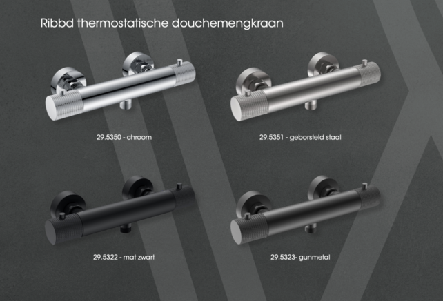 Wiesbaden Douchekraan Ribbd Mat Zwart - 29.5352 - Thermostaatkraan douche 15-HoH