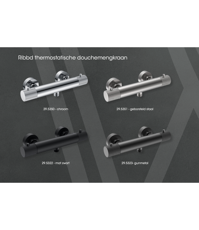 Wiesbaden Douchekraan Ribbd Gunmetal - 29.5353 - Thermostaatkraan douche 15-HoH