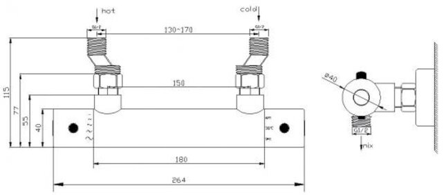 Xellanz Thermostatische Douchekraan Rio Mat Zwart 15-HoH - 29.6128 Xellanz Thermostatische Douchekraan Rio Mat Zwart 15-HoH - 29.6128