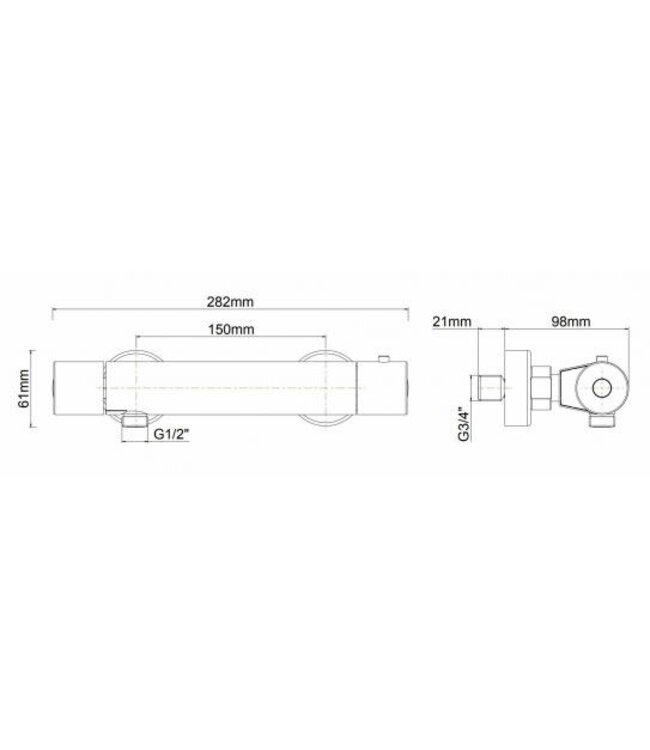 Wiesbaden Douchekraan Caral Mat Zwart Cool Touch - 29.2230 - thermostaatkraan douche 15-HoH