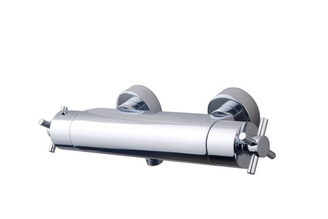 Wiesbaden Douchekraan Cross Cool touch Chroom - 29.3937- thermostatische douchemengkraan met kruisgrepen 15-HoH