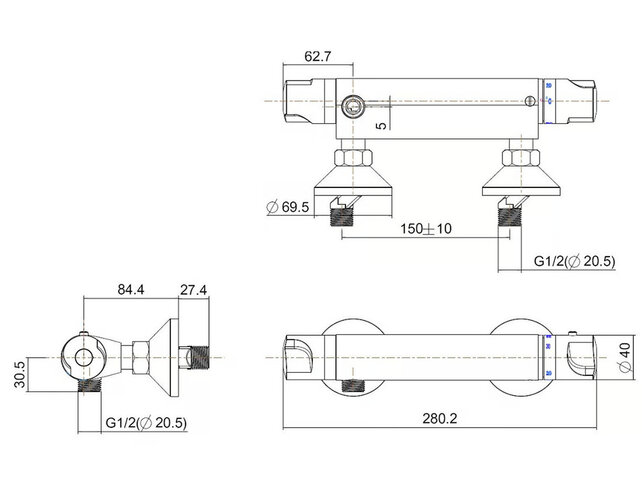 Xellanz Universele Thermostatische Douchekraan Chroom 15-HoH - 23.3605