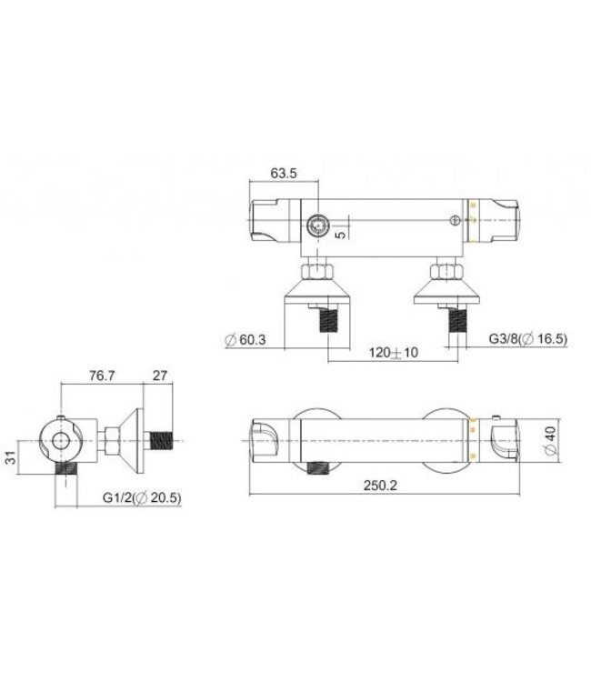 Xellanz Universele Thermostatische Douchekraan Chroom 12-HoH - 23.3604