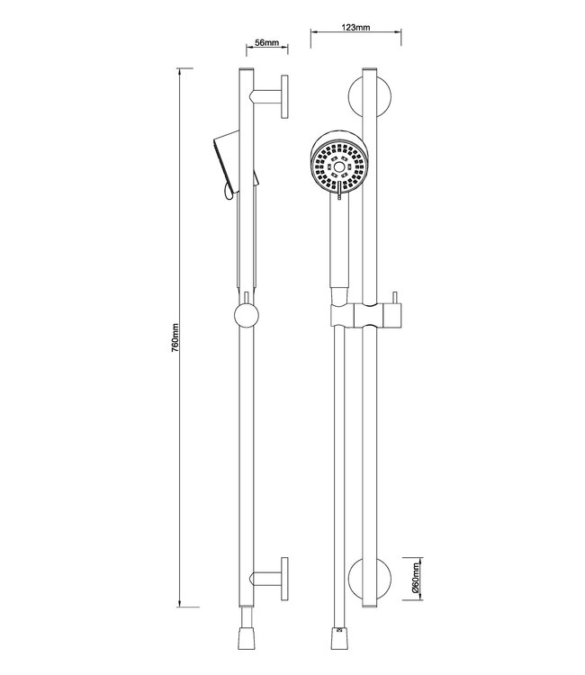 Wiesbaden Douchestang Set Cadans Gunmetal glijstang 72cm met handdouche en Doucheslang - 29.7914