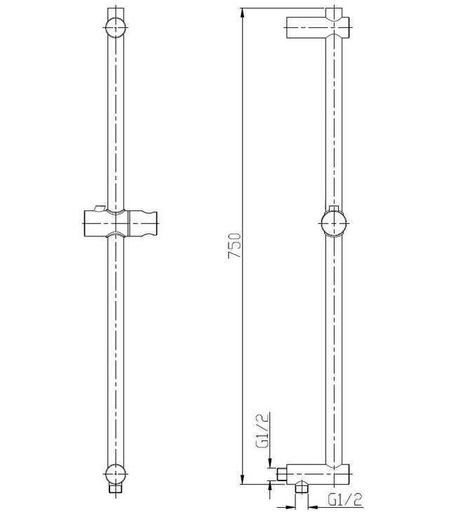 Douchestang Caral RVS glijstang met wateraansluiting en handdouchehouder - 24.3808