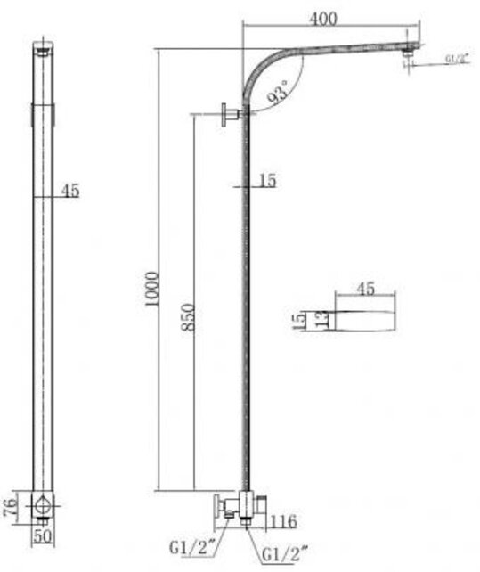 Douchestang Rombo Chroom voor hoofddouche met omstelknop - 29.3845