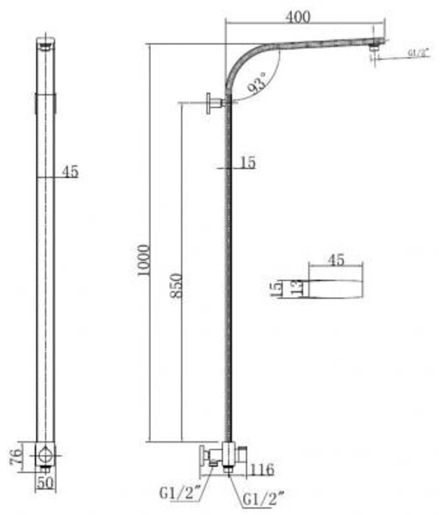 Douchestang Rombo Chroom voor hoofddouche met omstelknop - 29.3845