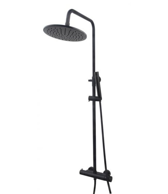 Wiesbaden Caral Opbouw Doucheset met thermostaatkraan Mat Zwart regendouche 25cm - 29.2956