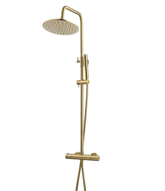 Caral Opbouw Doucheset met thermostaatkraan Geborsteld Messing regendouche 25cm - 29.5956