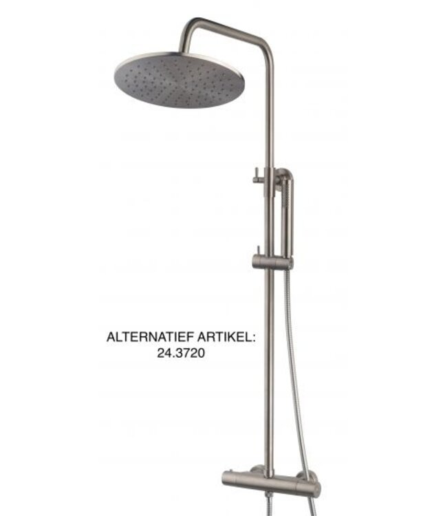 Wiesbaden Caral Opbouw Doucheset met thermostaatkraan Geborsteld Staal regendouche 25cm - 29.2955