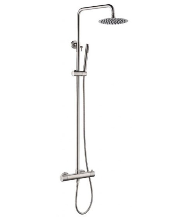 Wiesbaden 304 Opbouw Doucheset RVS met thermostaatkraan regendouche 25cm - 24.3720