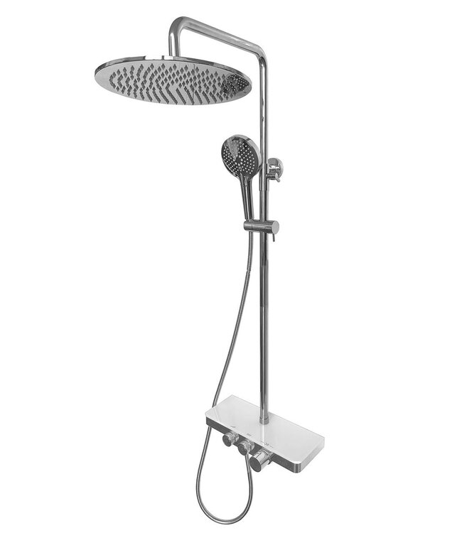 Wiesbaden Wiesbaden Nuovo Chroom Opbouw doucheset met thermostaatkraan met Wit planchet- 29.8000