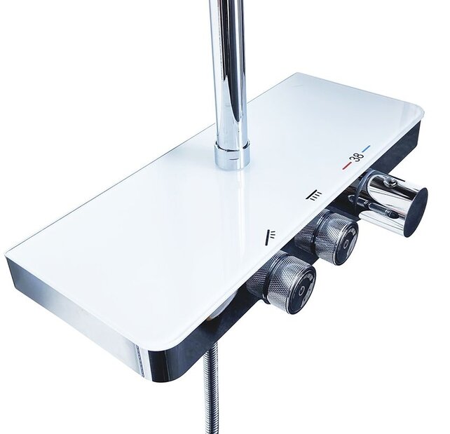 Wiesbaden Nuovo Chroom Opbouw doucheset met thermostaatkraan met Wit planchet- 29.8000