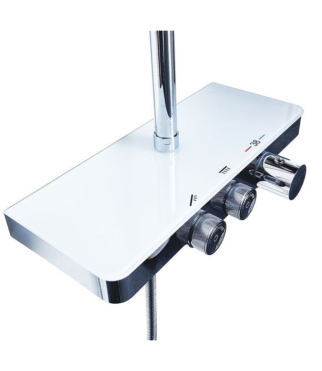 Wiesbaden Wiesbaden Nuovo Chroom Opbouw doucheset met thermostaatkraan met Wit planchet- 29.8000